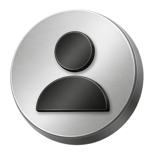 3D silver icon showing a user avatar, decorative element on FAQ page