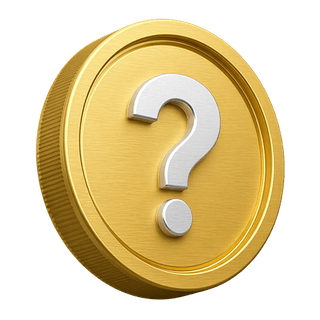 Decorative element showing 3D gold coin with question mark on FAQ page